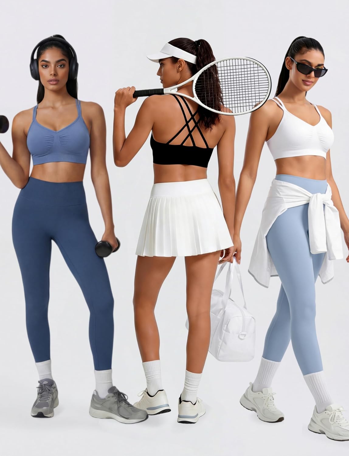 WANAYOU Sports Bras for Women, Strappy Cross Back Sports Bra Padded Medium Support Workout Bras for Athletic Yoga Gym 3 Pack - Image 4