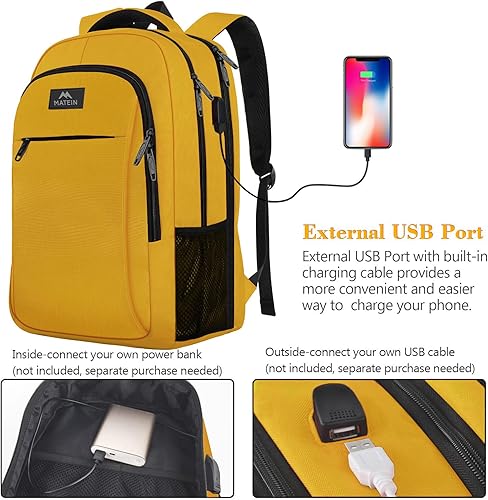 Miniatura 86 de MATEIN - Mochila empresarial para laptop de 15.6 pulgadas, mochila de viaje con puerto de carga USB, resistente al agua, para trabajo, universidad