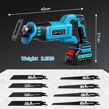 Reciprocating Saw, Enhanced 3500 SPM Low Noise Brushless Motor, High-Performance 2 * 21V 4.0 Ah Batteries Extended Standby, 8 pcs Versatile Alloy Steel Blade Set Easily Cut Through Wood, Metal