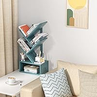Vista 4 de Small Tree Book Shelf,5 Tier Black Tree Bookshelf,Blue Desktop Bookcase,Modern Desk Display Storage Bookshelves,Floor Standing Organizer Bookcases