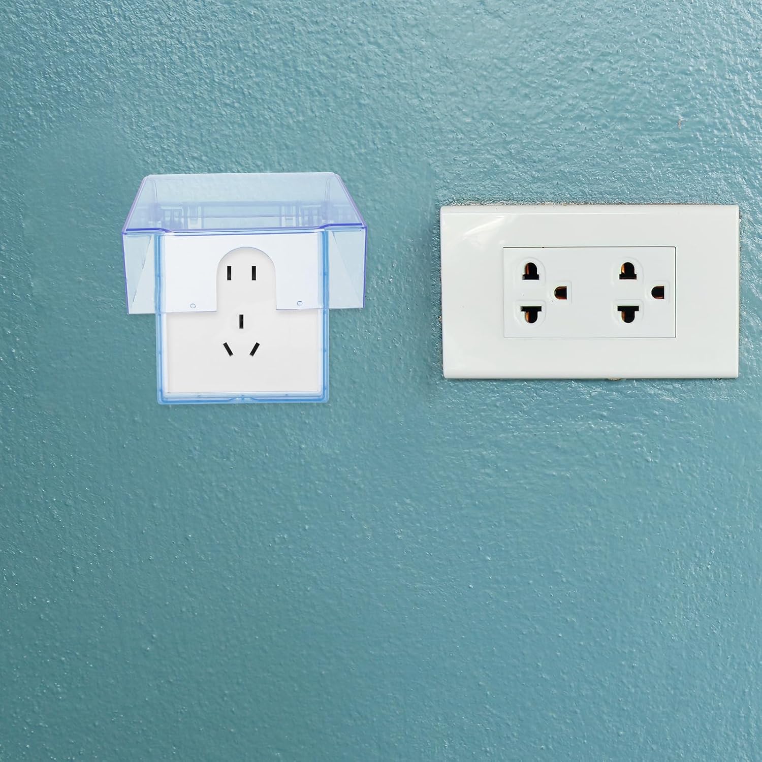 Abaodam Waterproof Socket Outlet Cover 2Pcs Transparent Blue Electrical Outlet Protector with Self-Adhesive Film for Indoor Outdoor Baby Safety