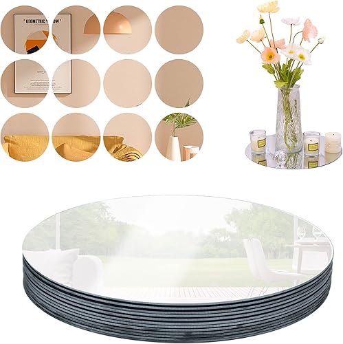 12 placas de espejo redondas de 8 pulgadas, bordes pulidos, espejos redondos para centros de mesa