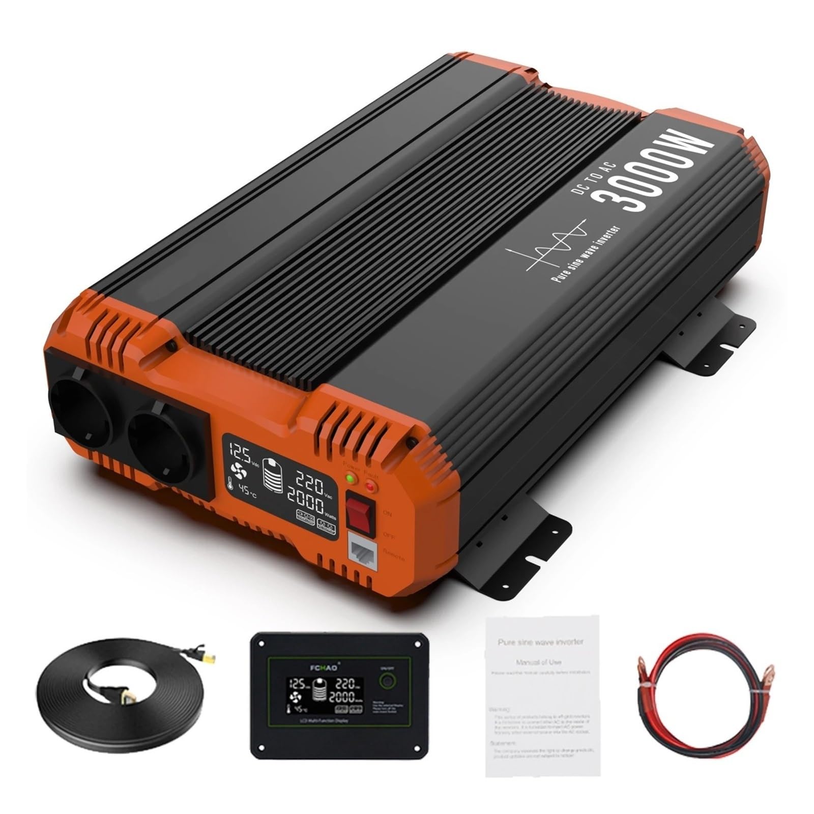 Convertitore Power Inverter Inverter A Onda Sinusoidale Pura Da 1500 W 12 V 24 V 48 V A 220 V 230 V LCD Per Casa Campeggio E Camper Potenza Continua 3000 W(24V,3000W)