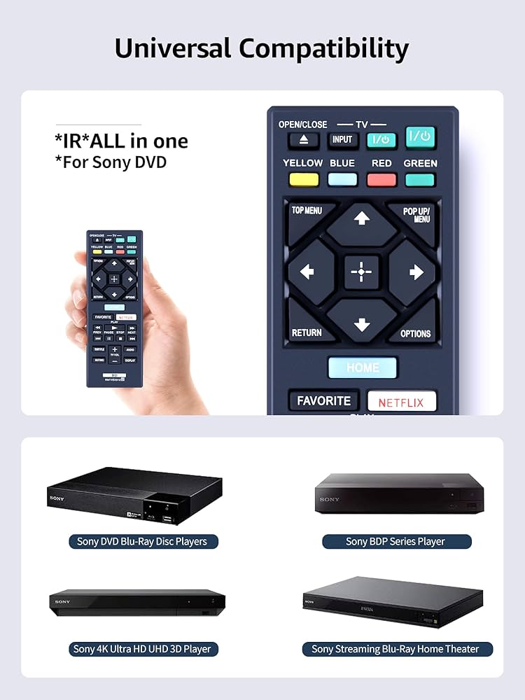 Replacement Remote Control for Sony DVD Blu-Ray Disc Player