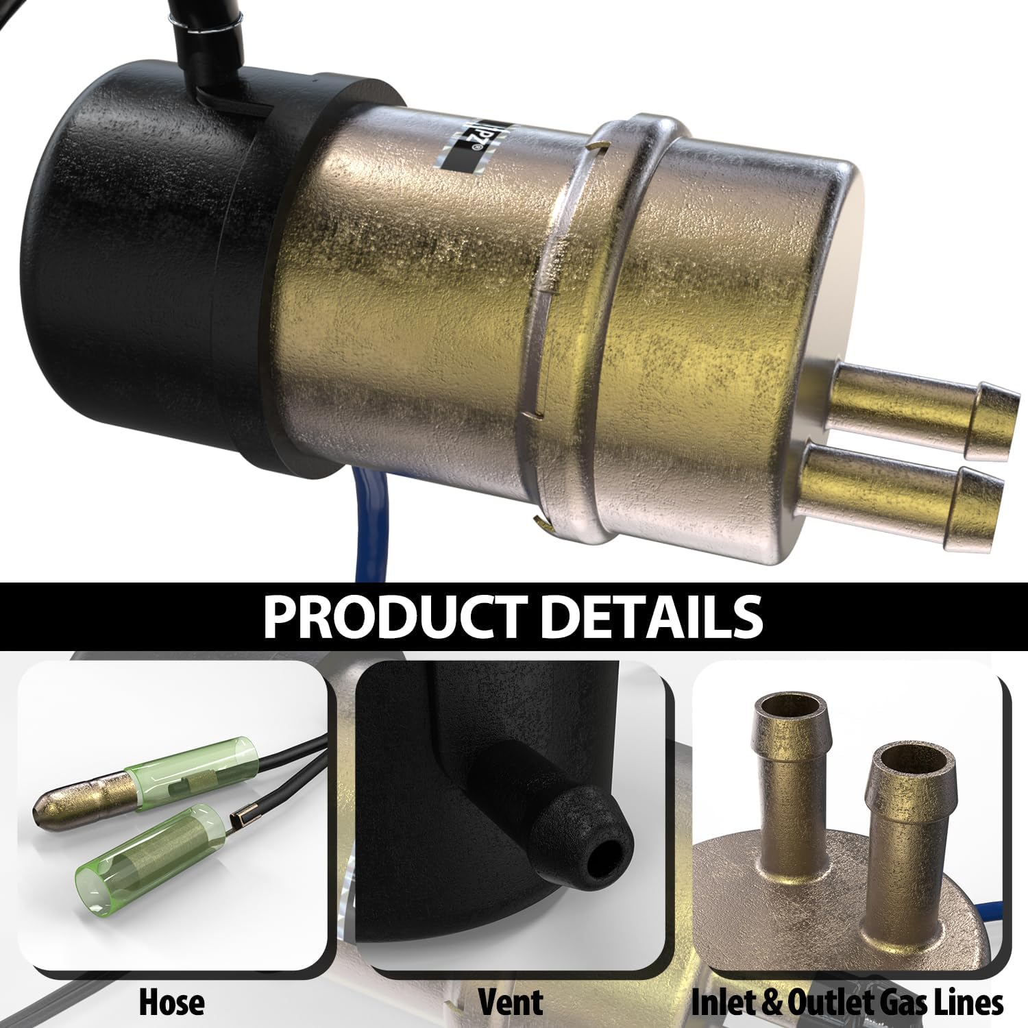 1PZ MUK-D8F 49040-1055 12v Electric Fuel Pump for Kawasaki Mule 2510 3010 3000 3020 2500 2520 1000 (8mm In/Outlet) with 27034-1053 Fuel Pump Cut Off Relay