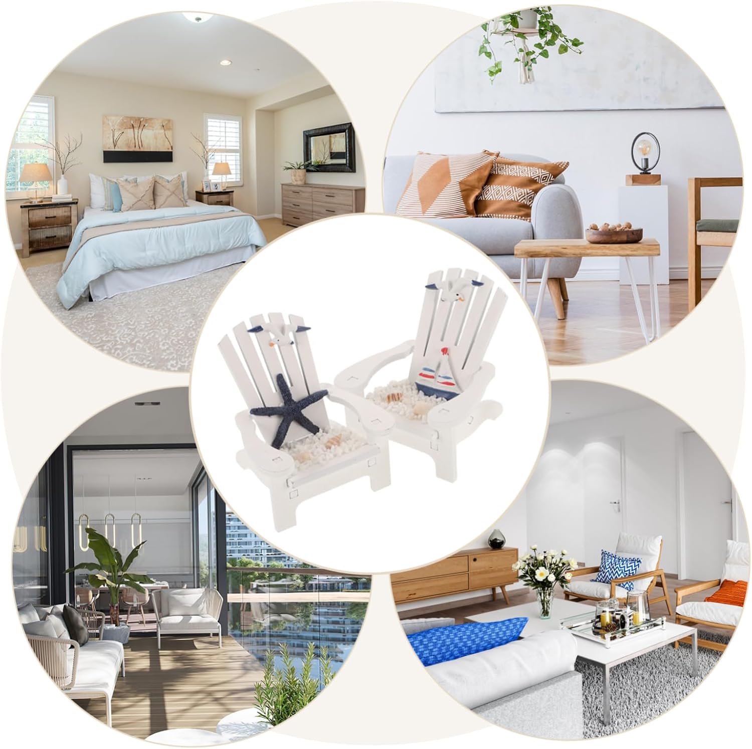 Beach Home Decor 2pcs Miniature Chair Ornament Resin Material Artistic Decoration