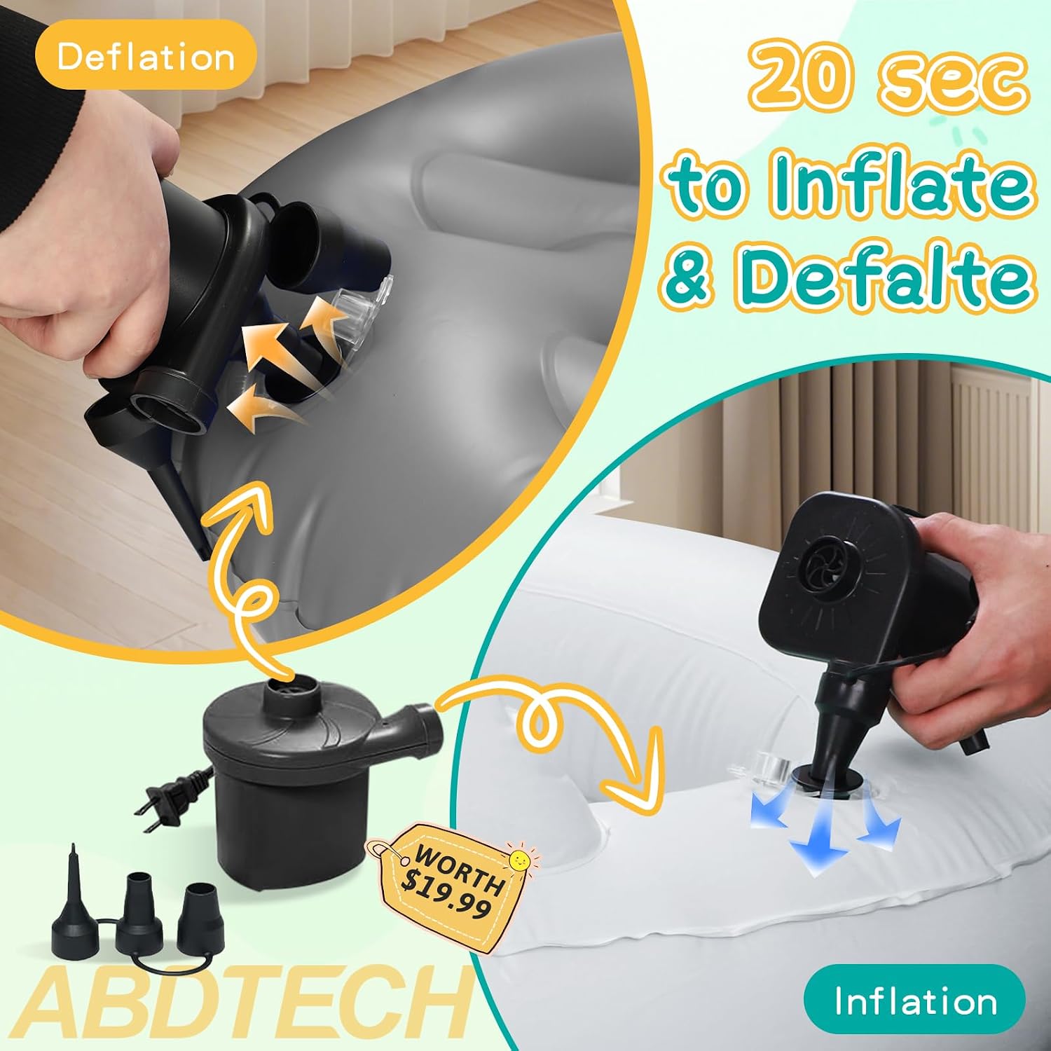Inflatable Toddler Travel Bed Kids Air Mattress with Safety Sides Portable Blow Up Mattress with Bumpers & Pump for Camping, Travel, Home-Grey 60 Inch
