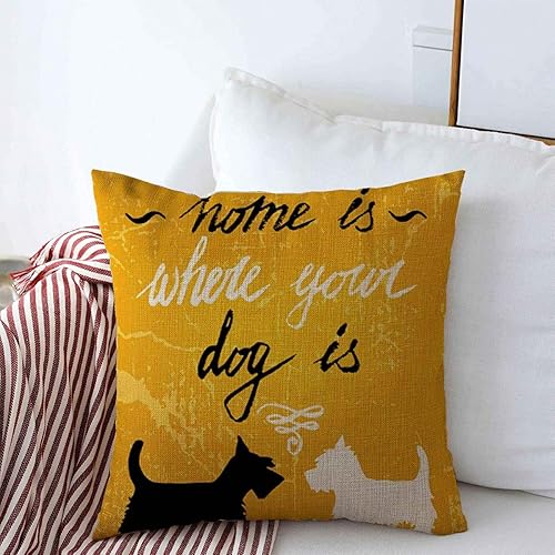 Funda de almohada de 16 x 16 pulgadas, diseño de animales de compañía escocesa, diseño de animales salvajes, pareja, terrier, blanco, silueta de