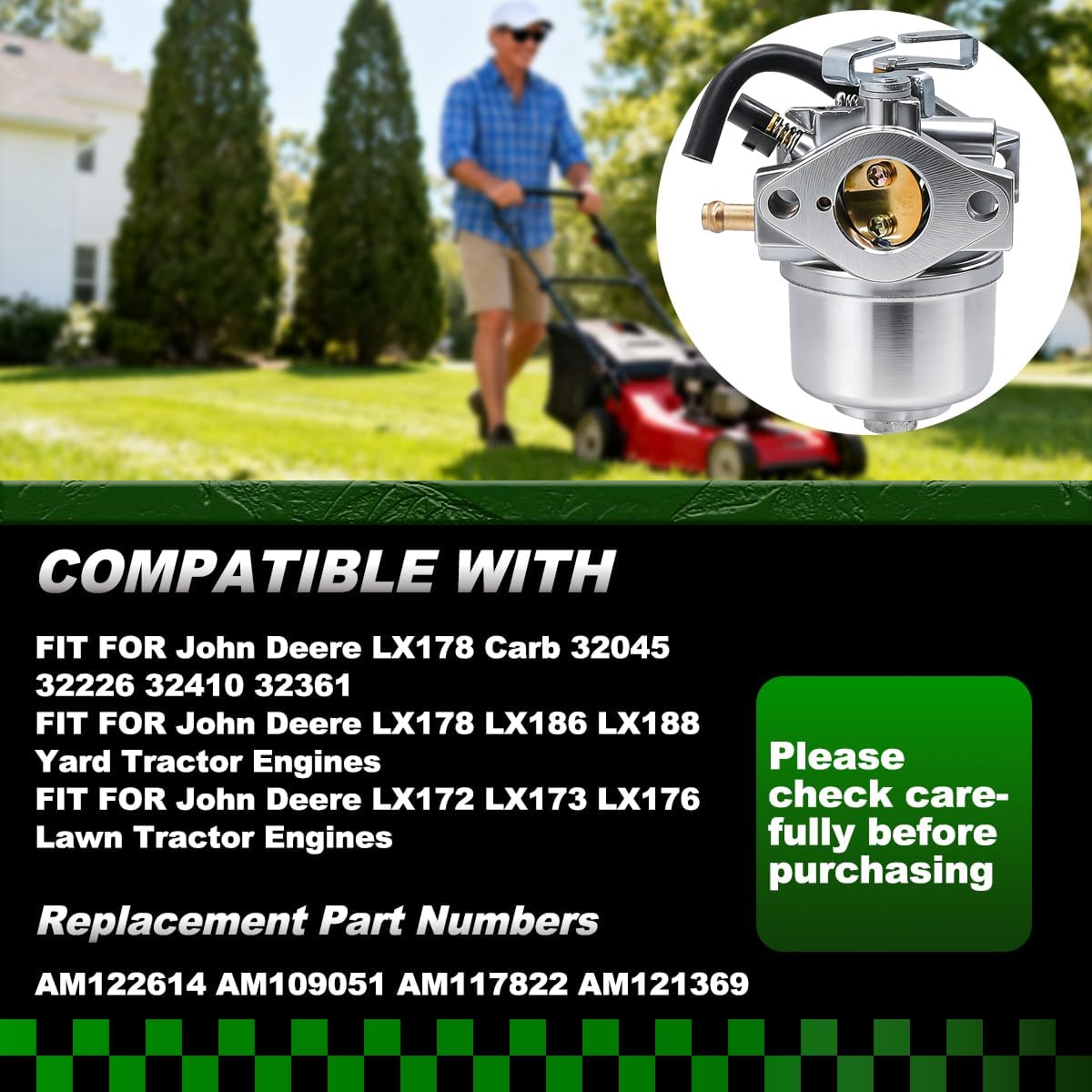 AM122614 Carburetor with Gaskets Fit for John Deere LX178 Carb marked 32045 32226 32410 32361 AM109051 AM117822 AM121369