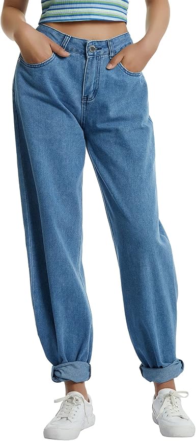 Amazon.com: Las mujeres rasgadas pantalones vaqueros flojos de pierna recta  alta cintura pantalones ahueca hacia fuera cargo Denim pantalones Casual  moda pantalones largos, L, azul, (Solid-Blue) : Ropa, Zapatos y Joyería