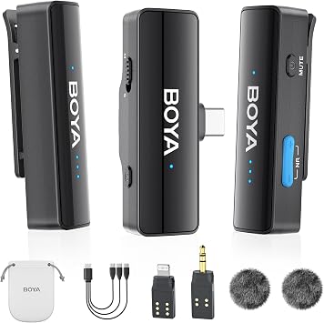 BOYA BOYALINK A2TX+TX+RX Wireless Lavalier Microphone for iPhone15/16 Camera Android Phone,300M Los Range, 9H Battery Life,Switchable Mono/Stereo 3-in-1 Clip on Lapel Mics for YouTube Facebook
