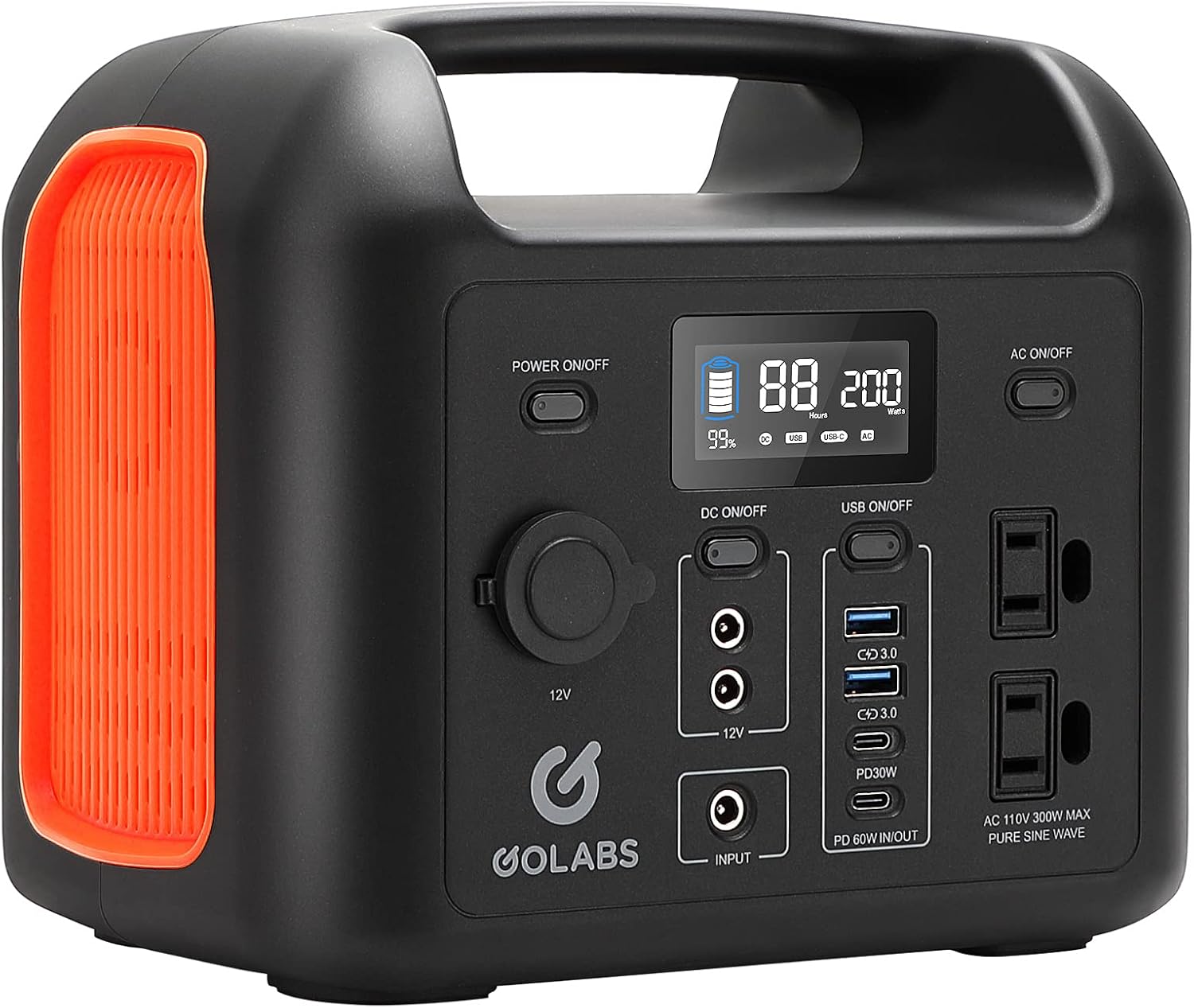 GOLABS Portable Power Station, 299Wh LiFePO4 Battery Backup, PD 60W Type-C Quick Charge, 300W Pure Sine Wave AC Outlet Solar Generator Power Supply for Outdoor Camping Fishing Travel Emergency CPAP (Orange) : Patio, Lawn & Garden