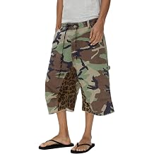 FCOOLYEET Camo Jean Shorts Y2k Baggy Jorts Grunge Below Knee Denim Cargo Shorts for Men