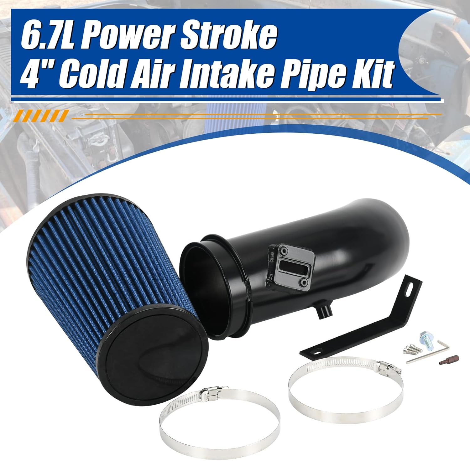 PTNHZ 4" Cold Air Intake Kit Replacement With Ford 2003-2007 F-250/350/450/550 Power Stroke Diesel 6.0L (Blue)