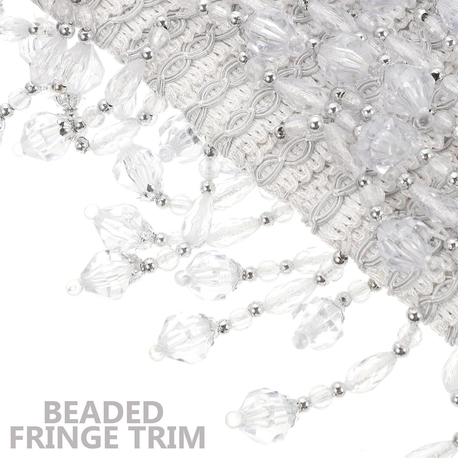 White Beaded Fringe Trim 9cm Polyester Yarn Curtain Edging