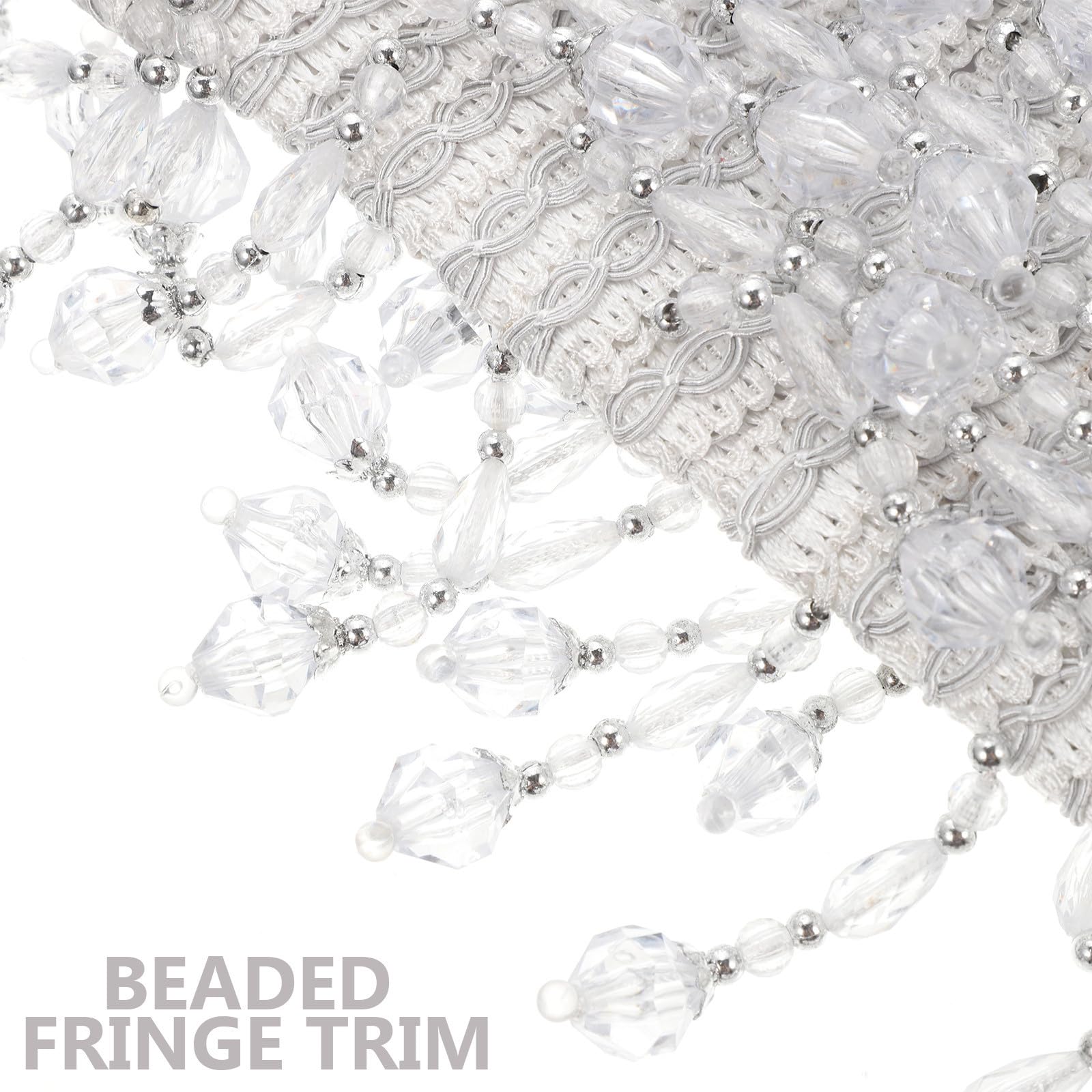 Garniture Décorative à Pompons de Perles pour Rideaux et Housses de Canapé, Frange à Perles en Polyester Blanc, Facile à Utiliser pour Bricolage Professionnel