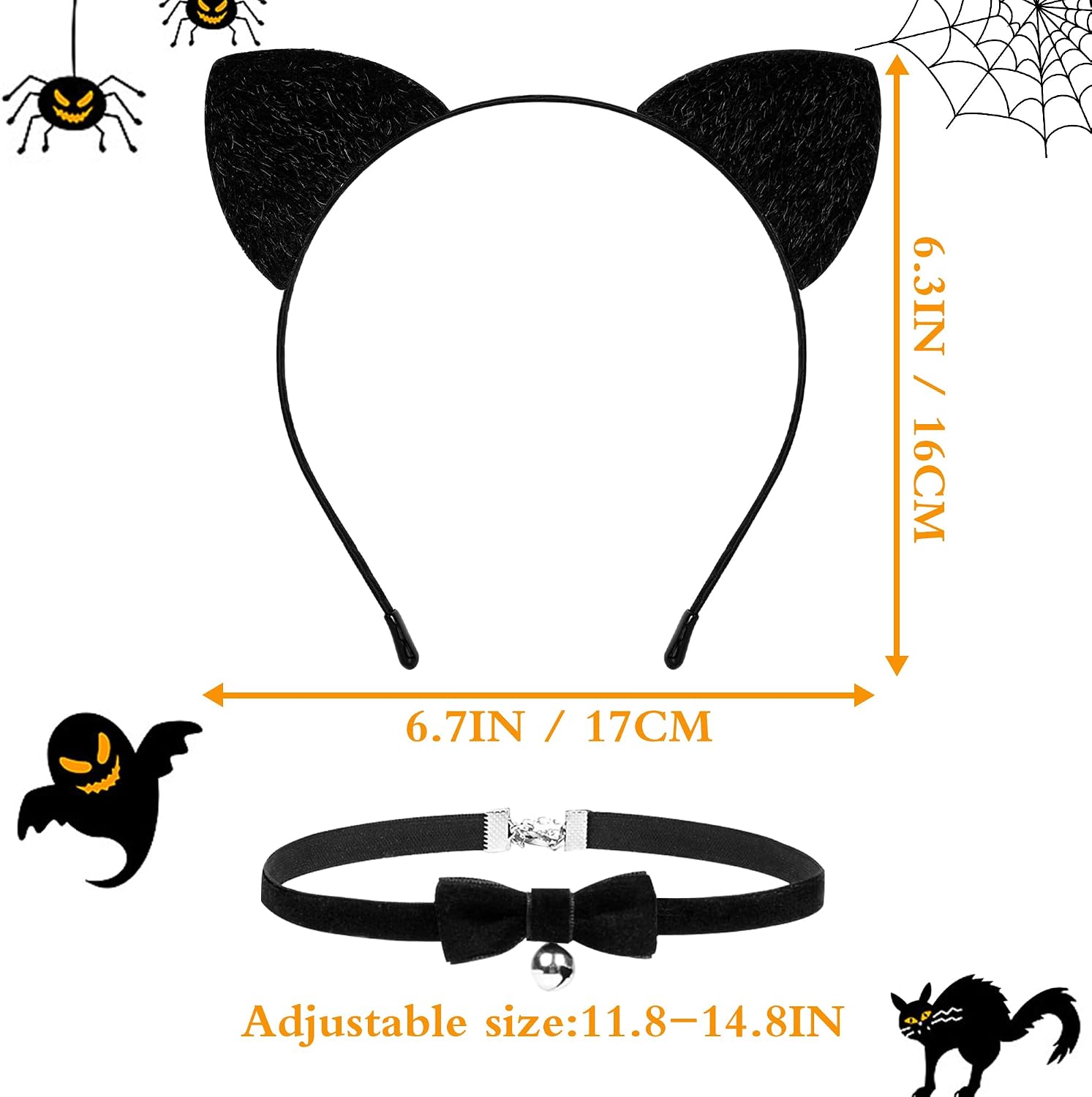 MUKOSEL Cat Ears Headband, Bell Collar Cat Face Stickers Cat Costumes Women