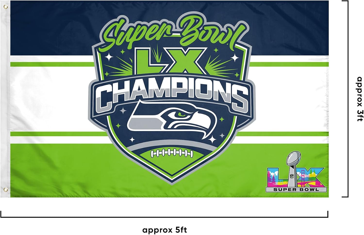 FOCO Seattle Seahawks NFL Super Bowl LX Champions Horizontal Flag