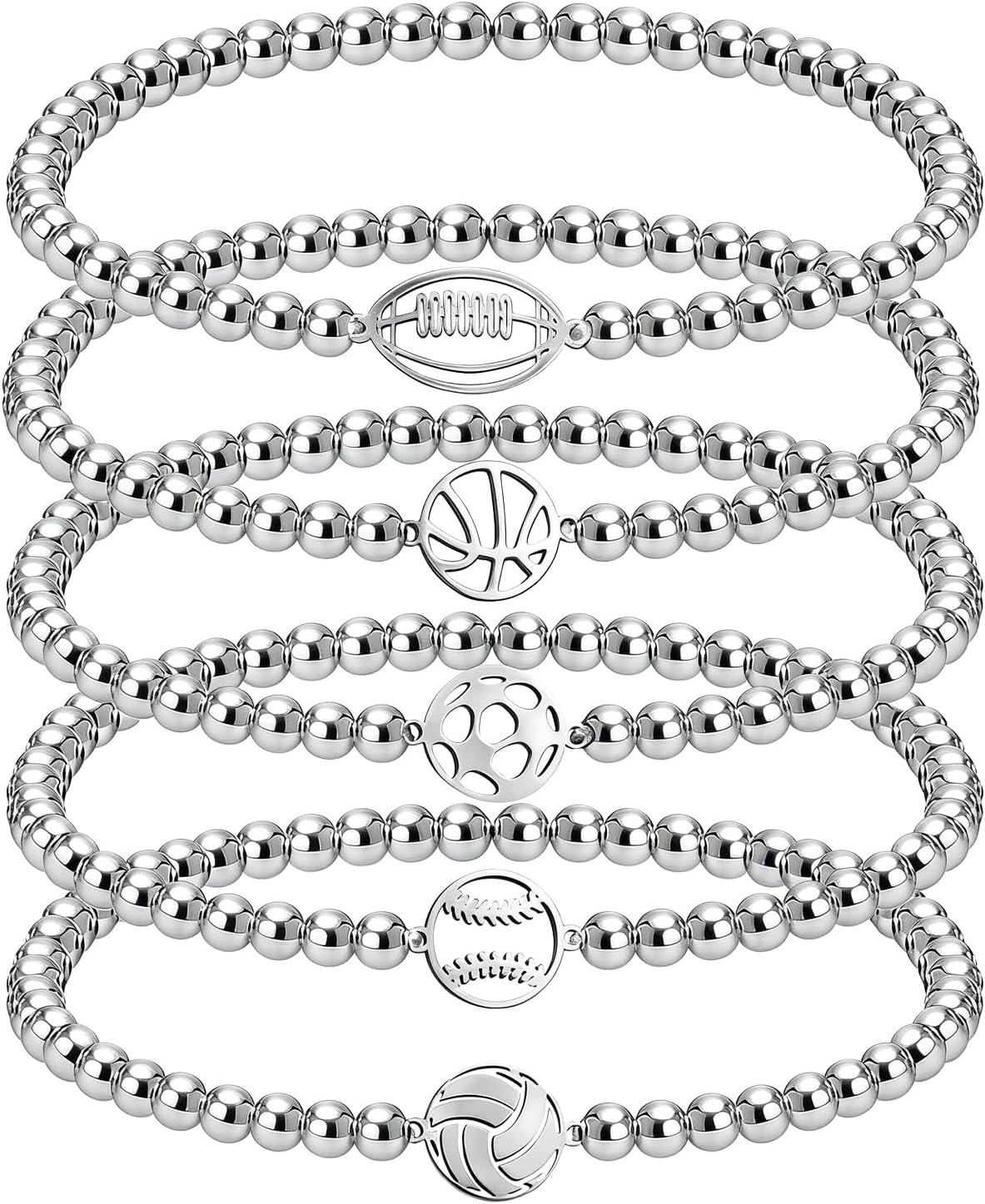 Dainty Gold Softball/Football/Basketball/Volleyball/Soccer Bracelets for Women Trendy,14K Gold Plated Bead Bracelet With Cute Sport Accessories Jewelry for Friend Team Adjustable Birthday Christmas Gift image 4