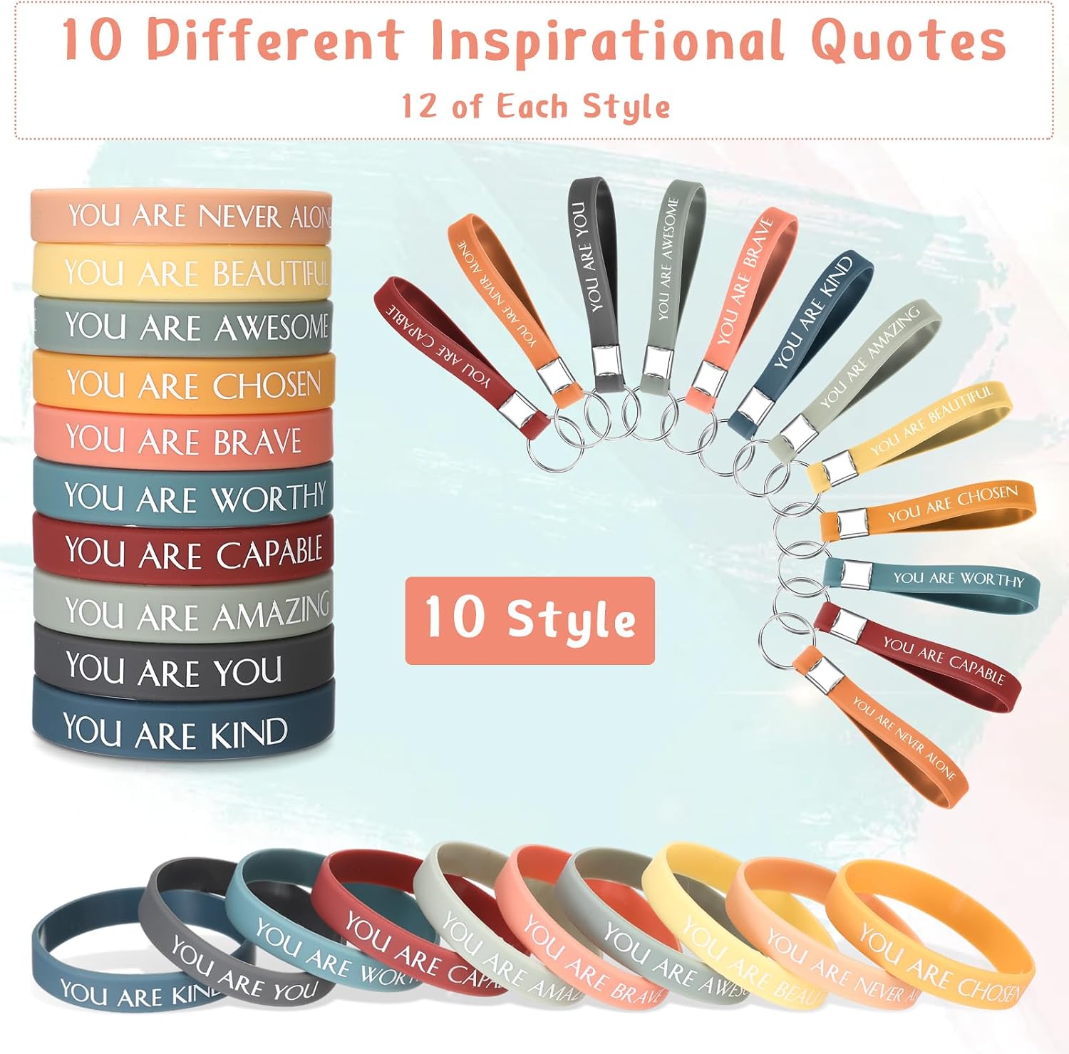 Sratte 240 Pcs Motivational Wristband Employee Appreciation Gifts Inspirational Keychain Pride Month Mental Health Gifts Bulk