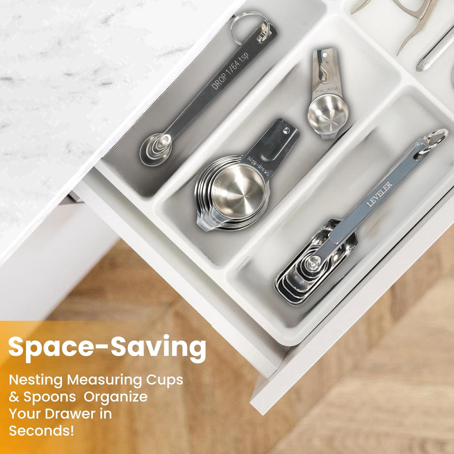 21 Pieces YUNNKEEY Measuring Cups and Spoons Set - Includes 7 Stainless Steel Measuring Cups, 8 Rectangular & 5 Mini Measuring Spoons with Leveler Fits Spice Jars, Ideal for Dry and Liquid Ingredients - Image 4