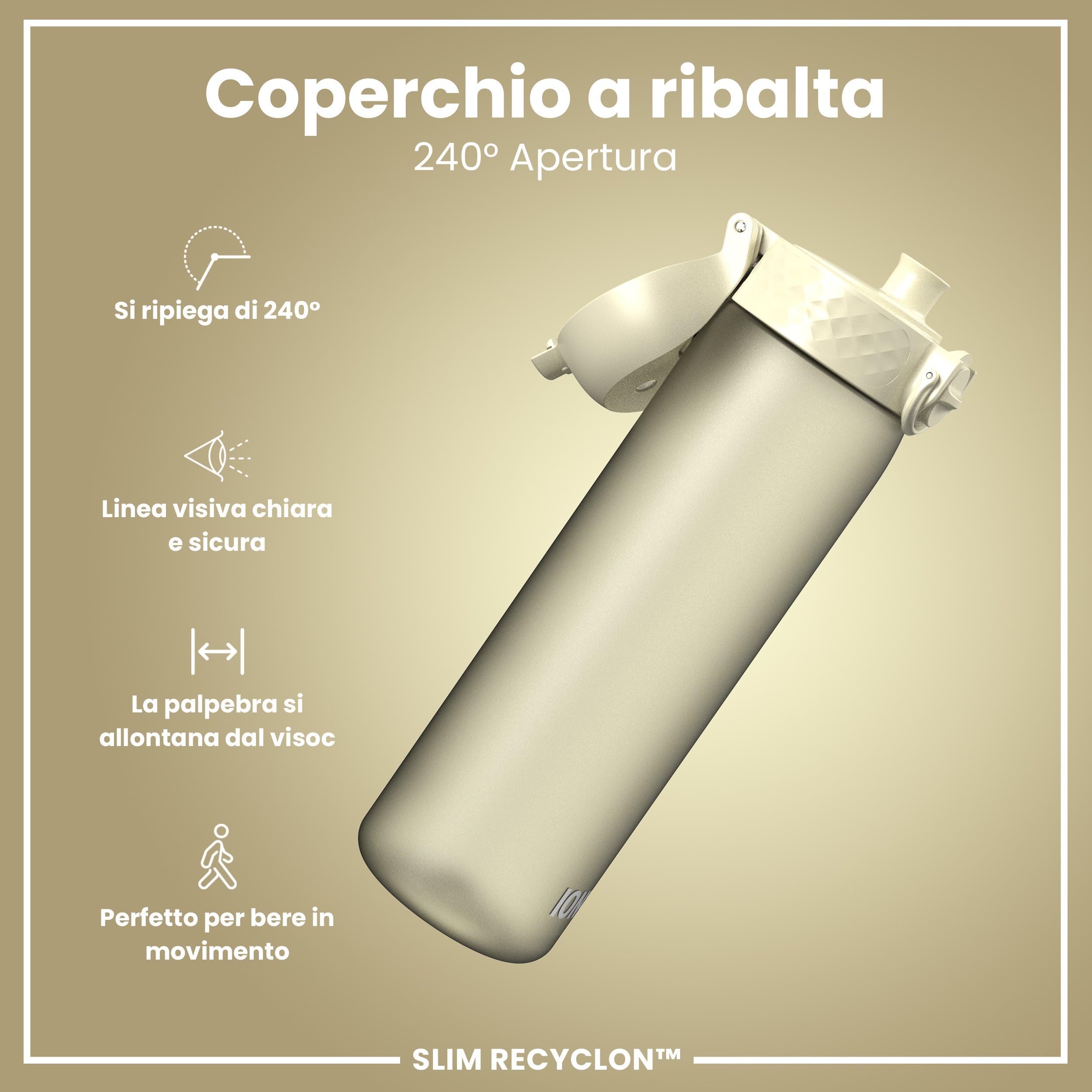 Ion8 Borraccia a Prova di Perdite, 500ml, Facile da Aprire, Serratura Sicura, Lavabile in Lavastoviglie, Senza BPA, Maniglia per il Trasporto, Adatta a Portabicchieri, Facile Pulizia, Bianco Crema