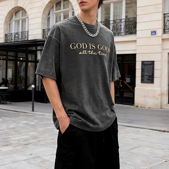 Christian Shirts for Men GOD is Good Graphic Tees Cross Bible Dove Jesus Religious Tshirt Retro Washed Tops
