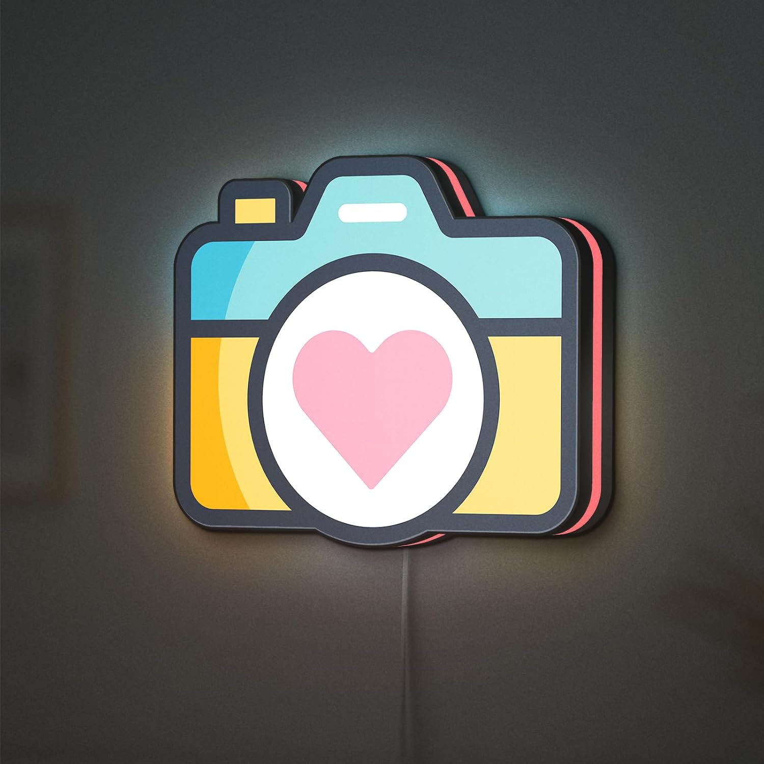 Cute Camera LED Lightbox - Tech Photo Heart Decor, Custom Led Sign for Home Office Shop Decor (Height 8 inch, 20cm)