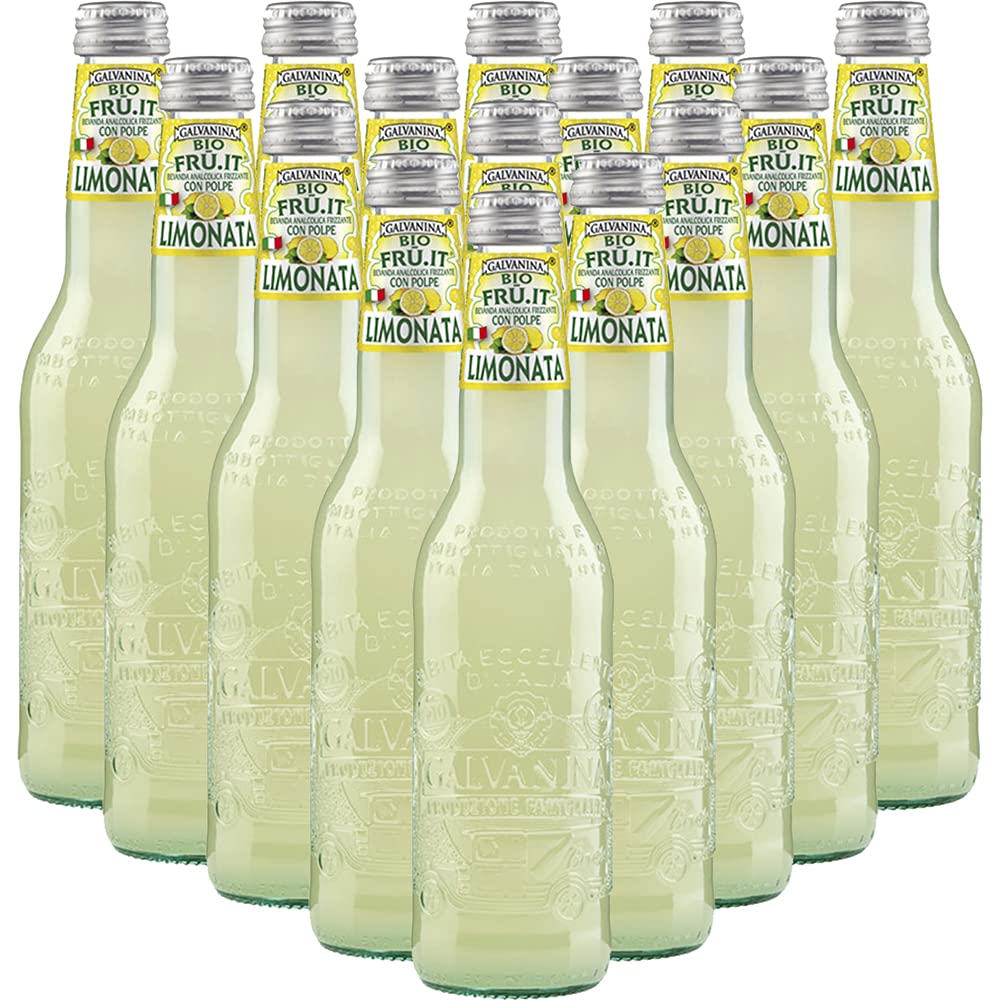 Limonata Bio | Galvanina | 12 Bottiglie in Vetro Scolpito | 355 Ml | Eccellenza Italiana | Soft Drink | Bibita Gassata Dissetante Biologica | Ingrediente per Cocktail