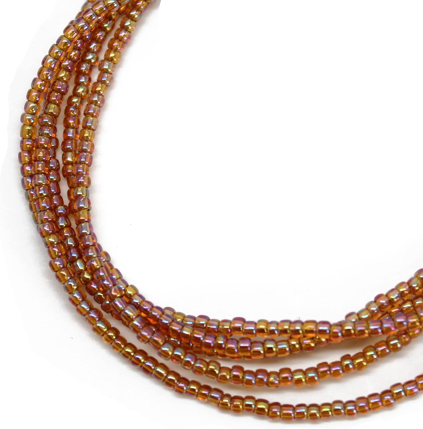 Handmade Rainbow Topaz Seed Bead Necklace, Thin 1.5mm Single Strand