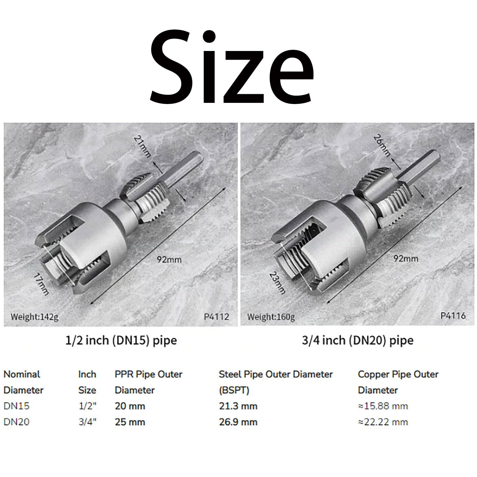 Pipe Thread Cutting Tool, Integrated Internal & External Pipe Threading Tool, PVC Thread Maker Tool For Electric Drill,1/2" (DN15) 3/4" (DN20) Pipe Sizes Rethreading Tool (1/2"+3/4")