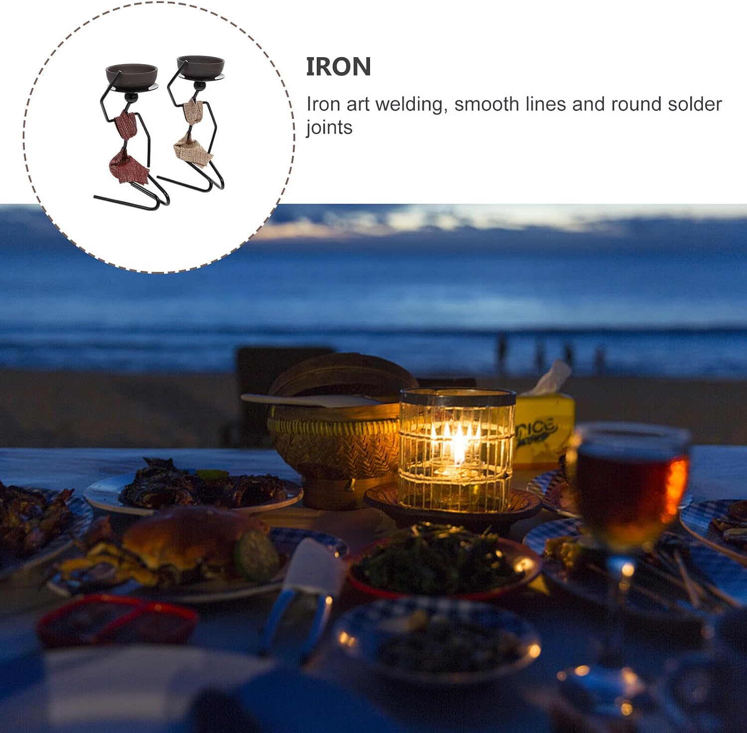 SHINEOFI 2pcs Kneeling Girl Candle Holder Decorative Metal Candle Stand Purple Clay Base, Festival Table Candlestick for Romantic Dinner Home Décor