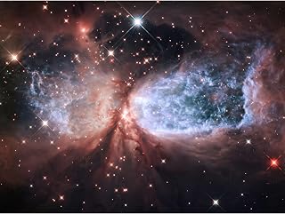 Artery8 Hubble Space Telescope Image Bipolar Stellar Nursery Region S106 Nebula Forms Celestial Angel Wings In Bright Pink Red Blue Extra Large XL Wall Art Poster Print