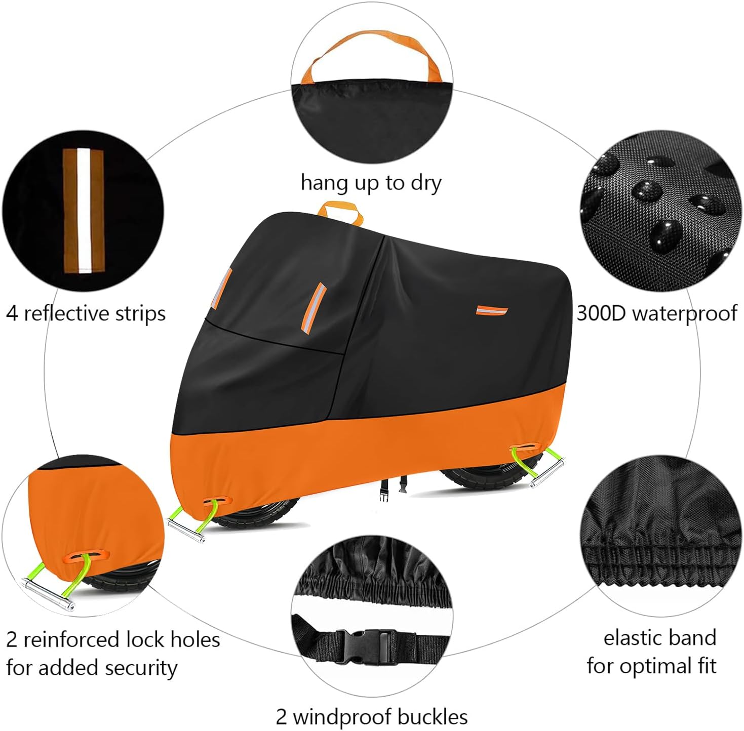 Large Motorcycle Cover Heavy Duty Motorcycle Tarp All Season Durable Waterproof Outdoor Protection Lock Holes Storage Bag Fit up to 80 inch Honda Grom Navi Scooter (L: 74" x 37" x 43")
