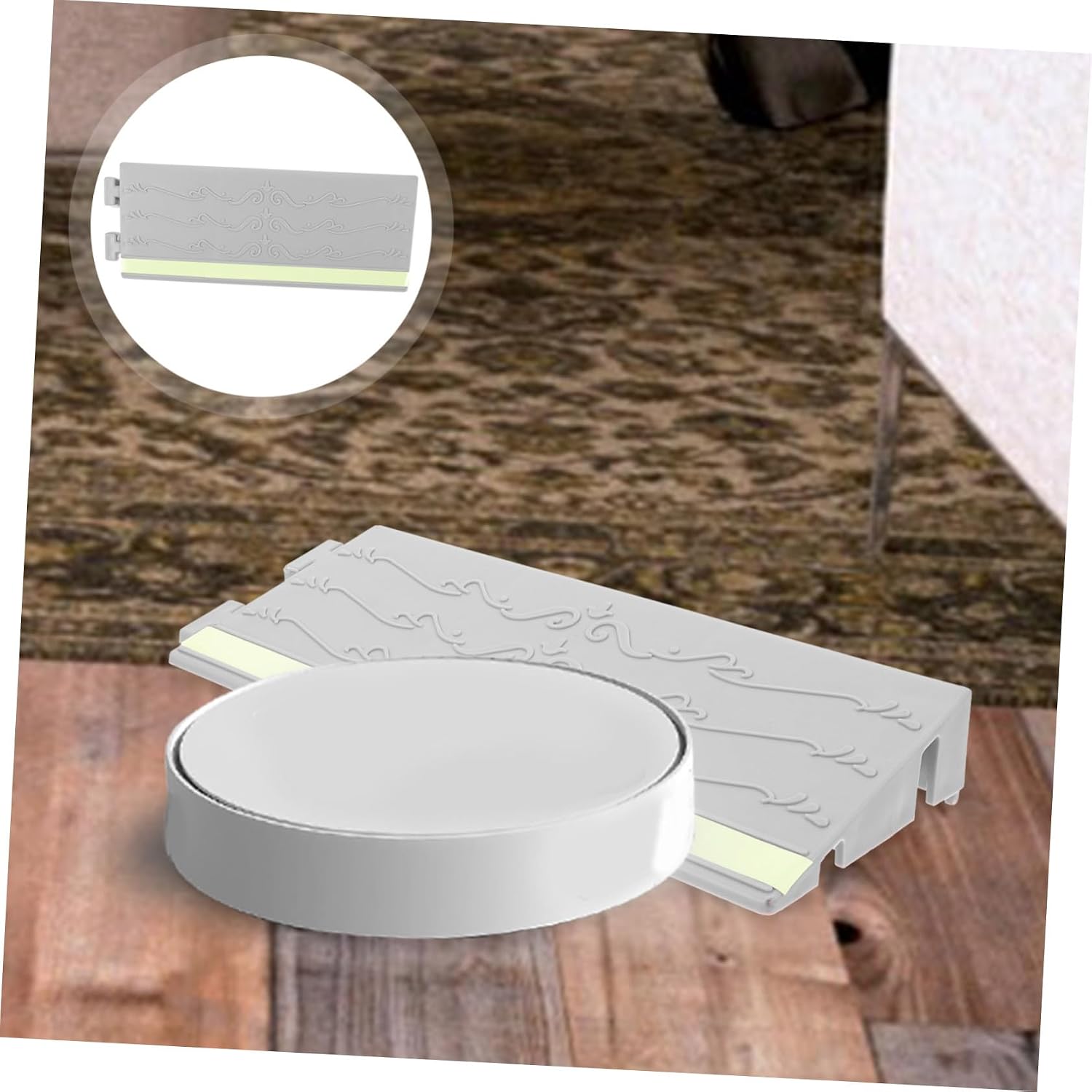 Wheelchair Threshold Ramp with Luminous Strip, Non-Slip Plastic Doorway Ramp Pad 250x130mm for Indoor Robot Vacuum and Wheelchair Transitioning