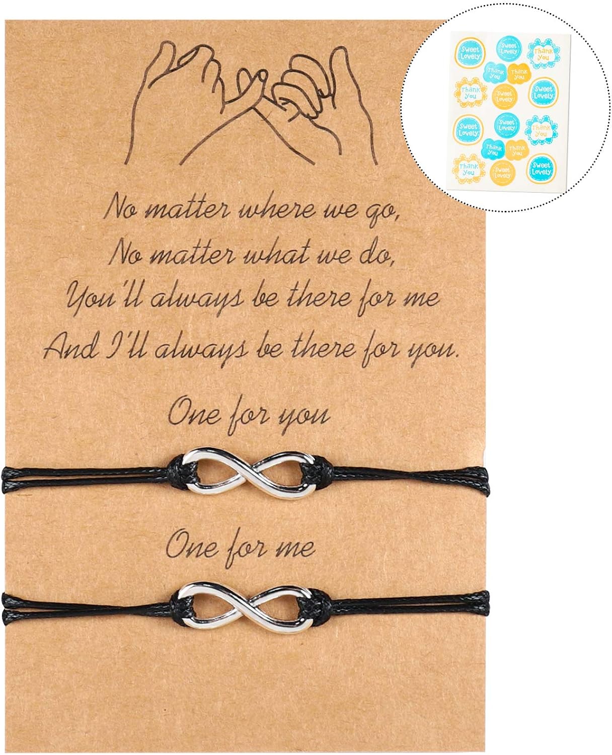 PANTIDE 2Pcs Pinky Promise Bracelets Adjustable Distance Matching Bracelets for Best Friends Couple Family Sisters Infinity Friendship Bracelets Birthday Gift for Girlfriend Boyfriend Teen Girls