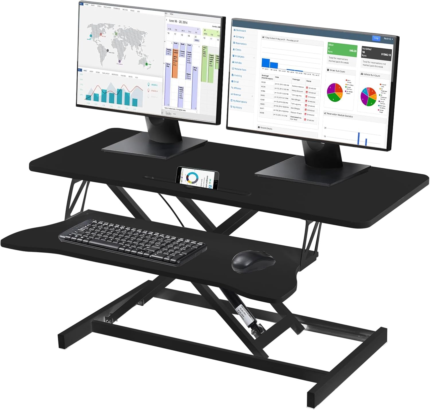 Standing Desk Converter, Height Adjustable Standing Desk 37” Wide Sit to Stand Converter, Stand Up Desks Tabletop Workstation for Double Monitor Riser, Desktop Riser for Home Office Laptop