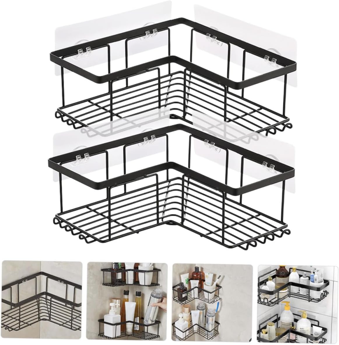 2pcs Shower Corner Organizer Nail Adhesive Shower Storage Shelf for Soaps Shampoos and More Practical Wall Mounted Design for Bathroom Kitchen
