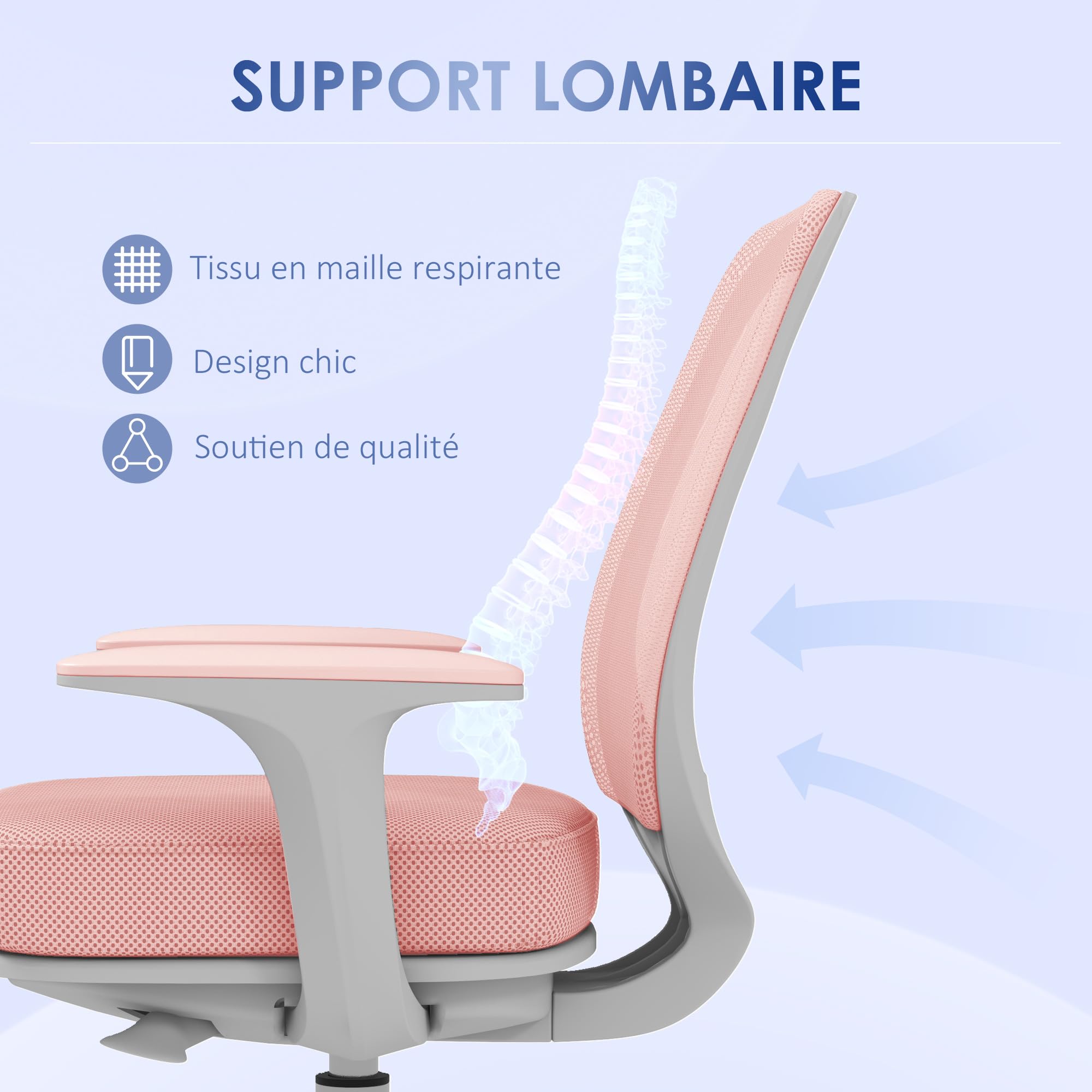 Vinsetto Fauteuil de Bureau, Hauteur Réglable, Dossier Moyen, Rose