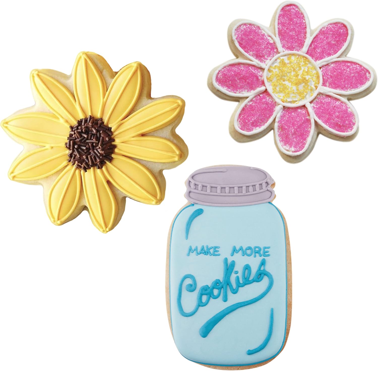 Ann Clark Mother's Day Flowers Cookie Cutters Set of 3, Made in USA Sunflower, Daisy and Mason Jar | Includes: Sunflower, Daisy, & Mason Jar, Perfect Size, America's Largest Cookie Cutter Maker, Food-Safe American Steel