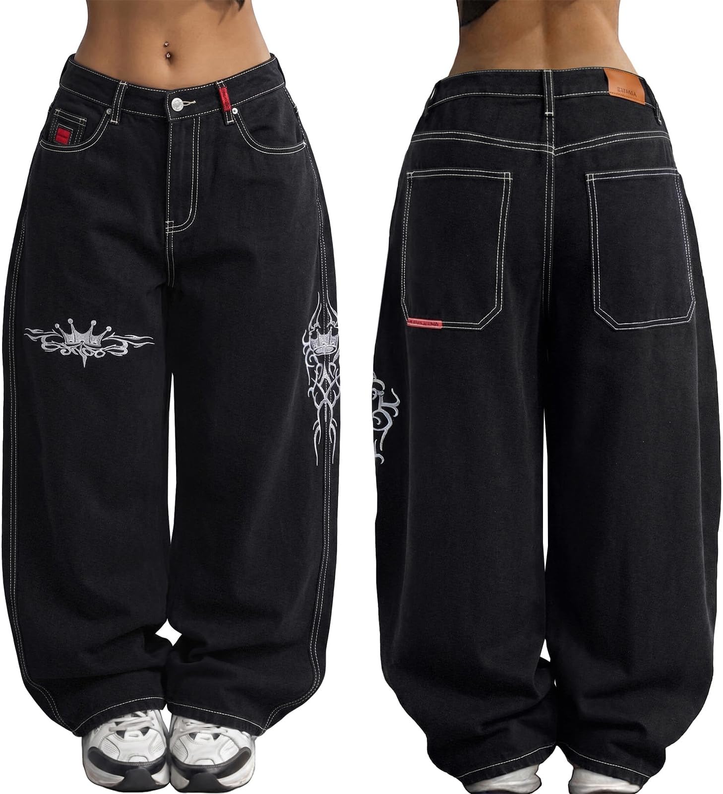 EMMIOL Women Hip Hop 90s Vintage Baggy Jeans Denim Pants Mid Waist Jeans