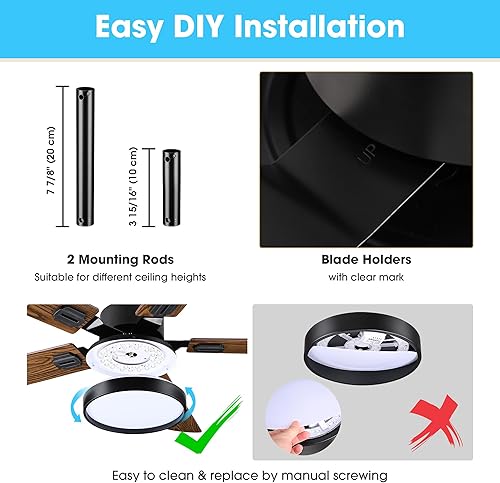 Miniatura 2 de Yescom Kit de luces de ventilador de techo de 52 pulgadas, ventilador de techo con control remoto de granja con luces, motor reversible de 2 aspas