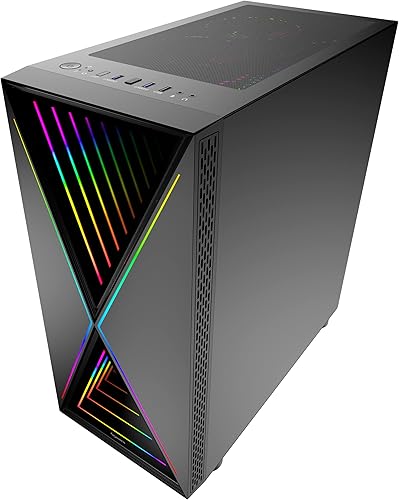 Vista 24 de Bgears b-Optillusion (ventiladores no incluidos) Funda ATX para juegos para PC, panel frontal ARGB con ilusión óptica especial, lado de vidrio