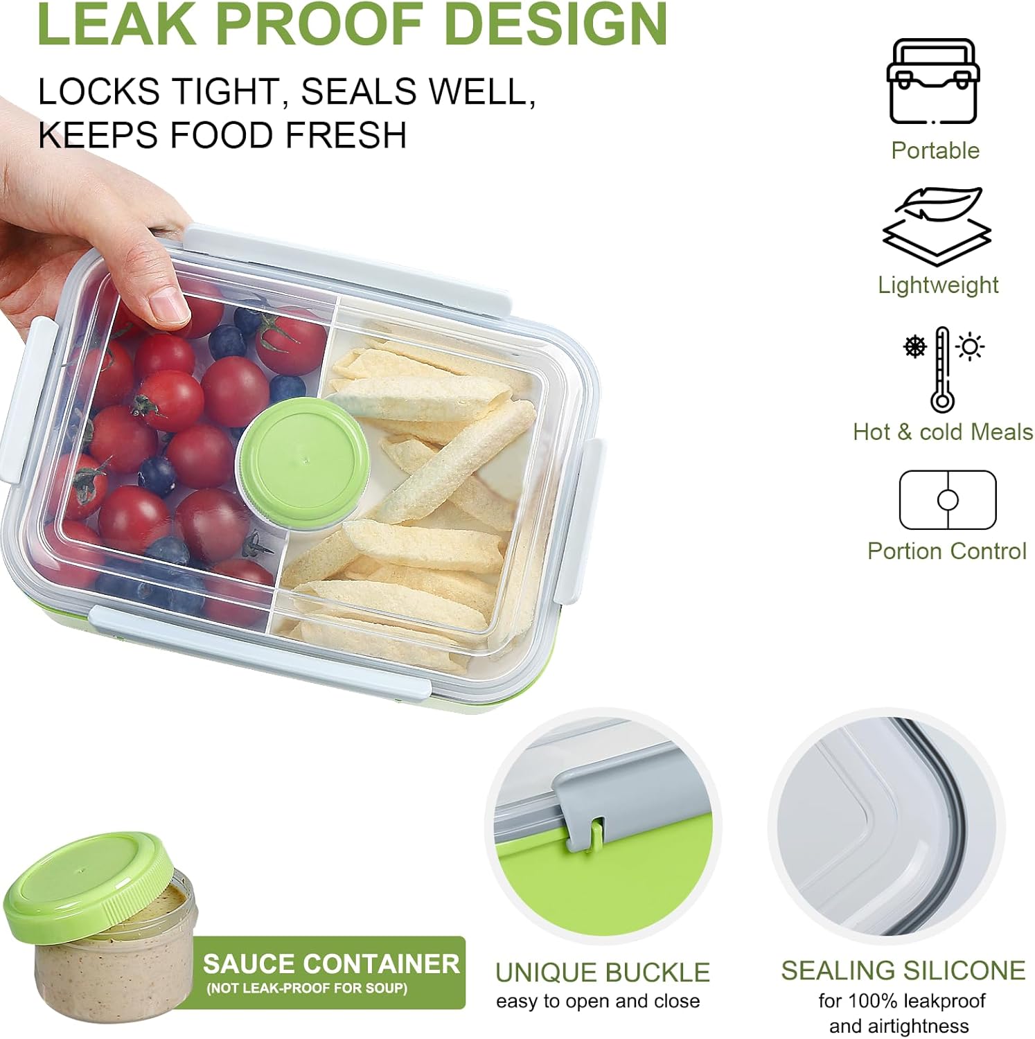 3 Pack Salad Lunch Box Food Storage Containers, 47oz Bento Box To Go Container with Lids, Meal Prep Containers with Removable Tray & Dressing Pots for Kids and Adults, Reusable and Microwavable - Image 4