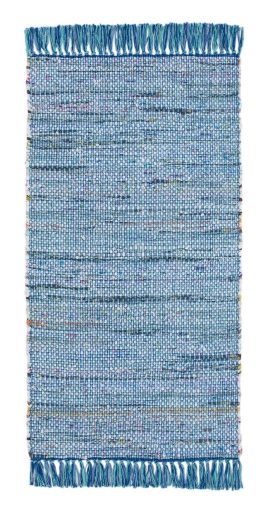 Tapis en Coton Frida - Tissé à la Main, Bleu, 60 x 120 cm