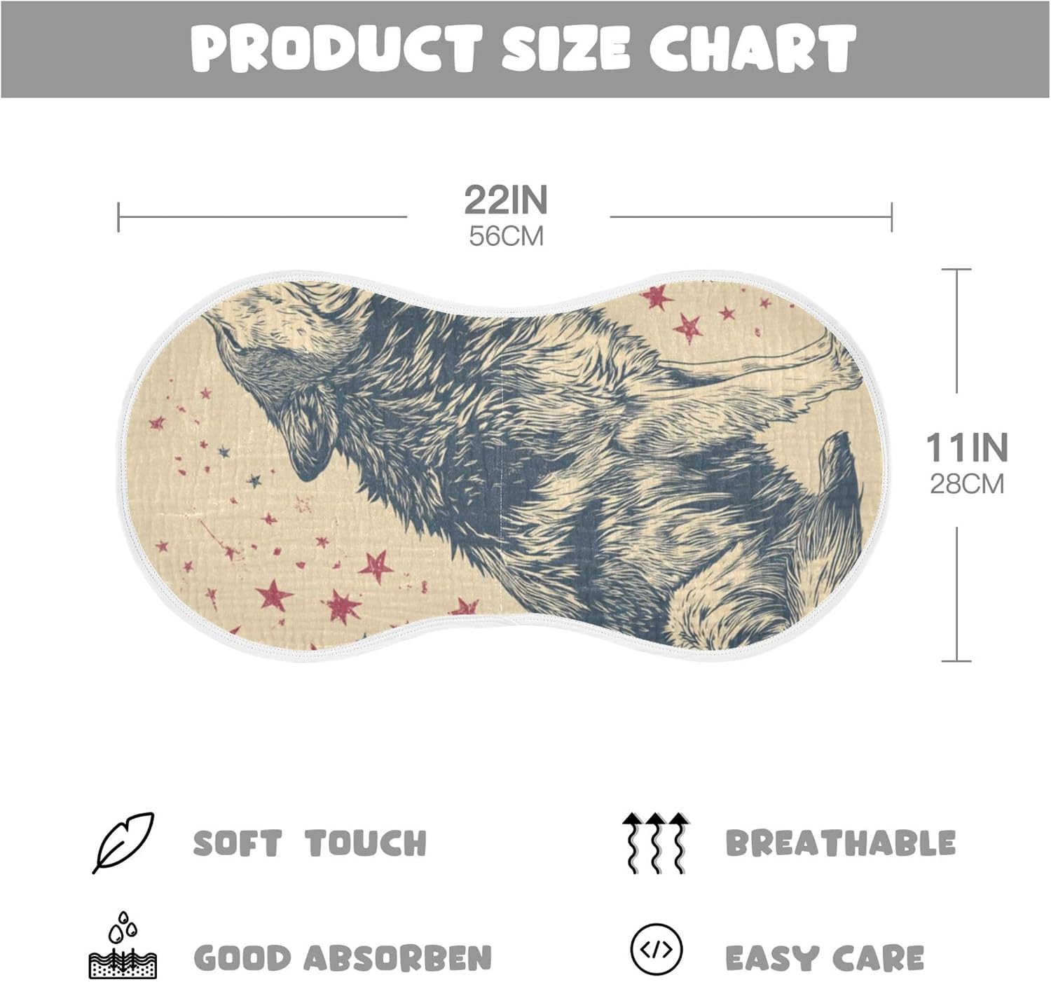 Vintage Wolf Star Burp Cloths Baby Boys Girls Absorbent Soft Cotton Burping Cloths Rags 4 Pack