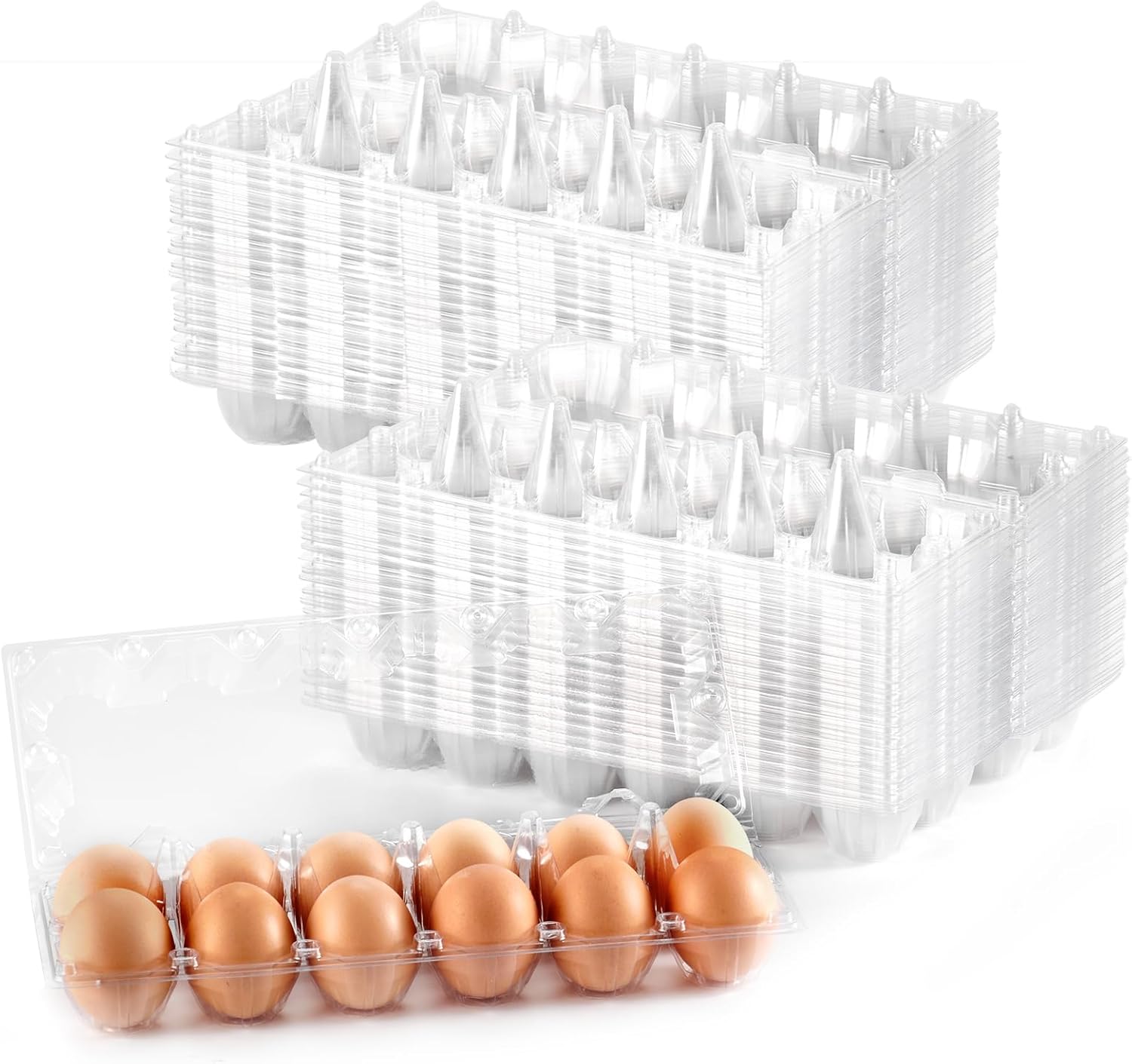 120 Pack Egg Cartons Cheap Bulk Large Egg Cartons Clear Empty Plastic Egg Containers for Home Ranch Farm Commercial Market Display, 2×6 Grids