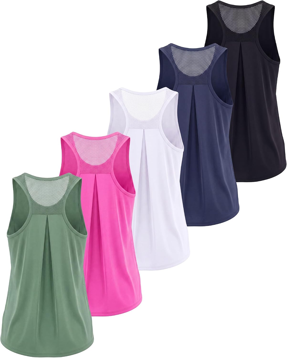 Real Essentials 5 Pack: Women's Racerback Athletic Tank Top Mesh Back Dry-Fit Sleeveless Shirt for Workout Running Gym (Plus)