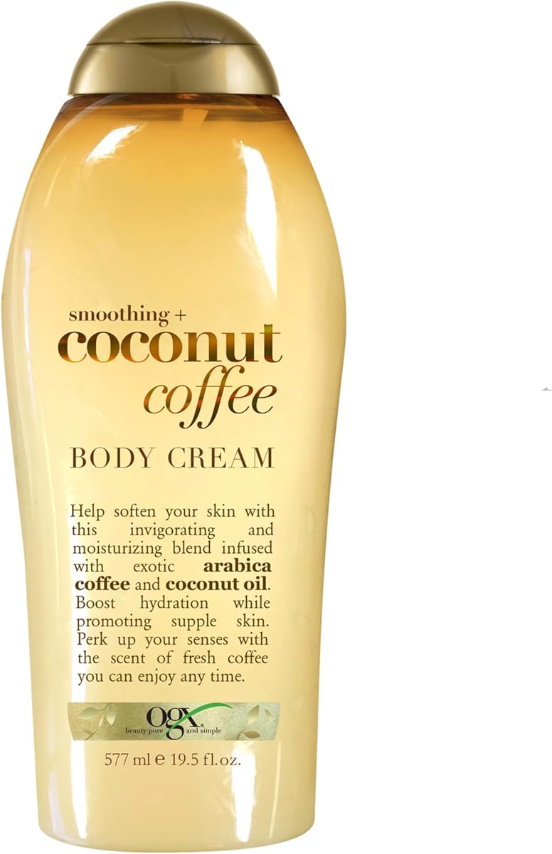 OGX Suavizante + Crema Corporal de Café de Coco 19.5 oz | Hidratante hidratante para mujeres y hombres, infundido con café arábica y aceite de coco, suaviza y suaviza la piel seca