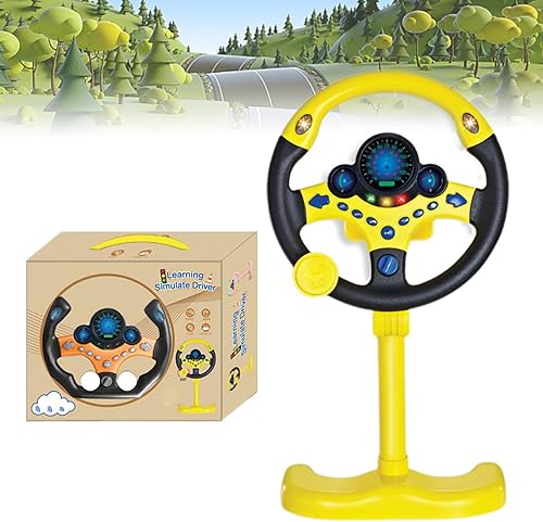 MONKPEAR Juguete de conducción para volante, volante simulado para niños, juguetes de volante de automóvil eléctrico, juguete simulado de copilotos,